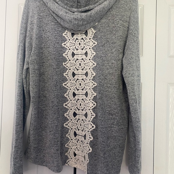 NEW dressy grey hoodie with lace back - Picture 2 of 4